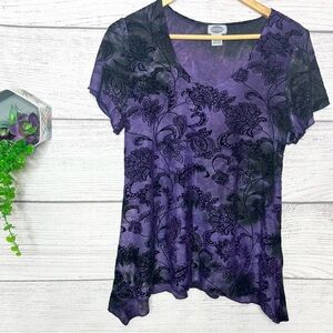 Sienna Grace Purple & Black Paisley Velvet Burnout Top Size Medium Goth Fairy